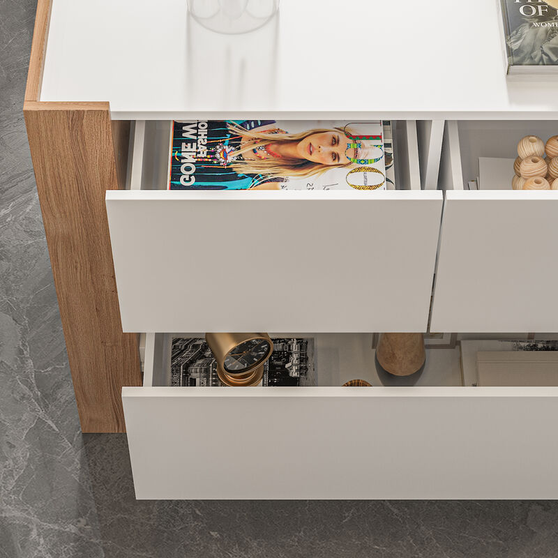 FUFU&GAGA Modern Office Desk with Ample Storage – Dimensions: 83.8” L x 15.7” W x 29.5” H – White and Brown