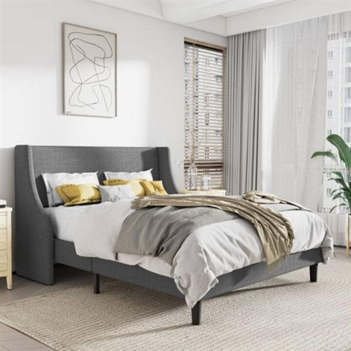 Hivvago King Size Upholstered Linen Blend Headboard Wingback Platform Bed