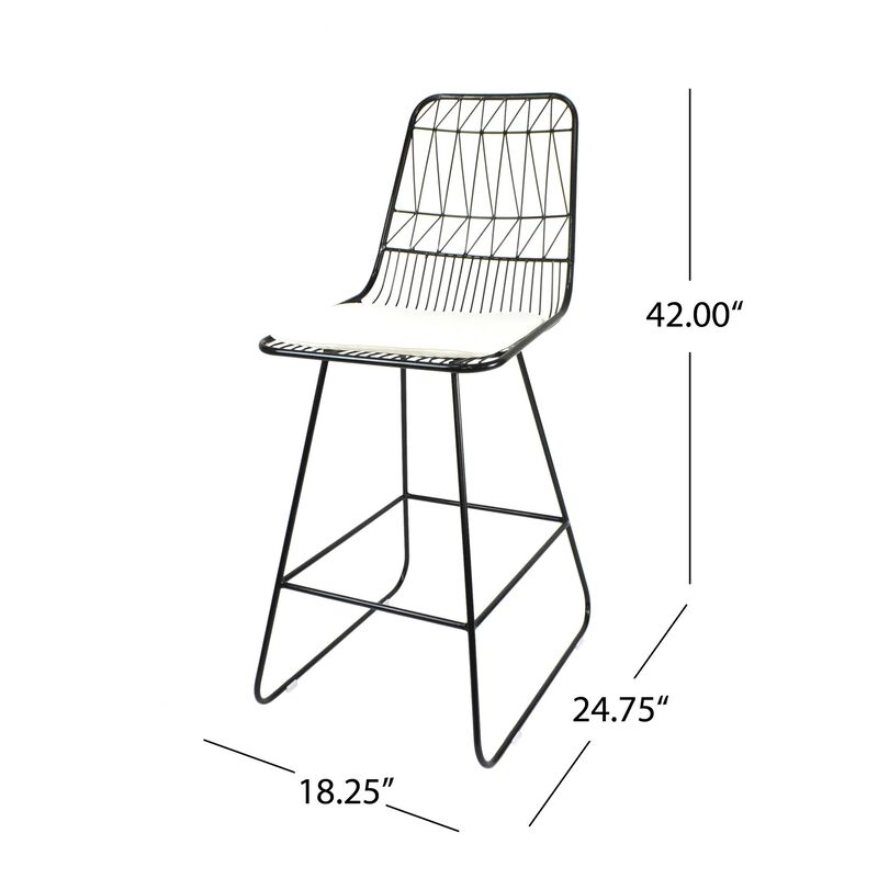 Outdoor Counter Stool Chair Set of 2, Black Iron Frame Construction -Benzara