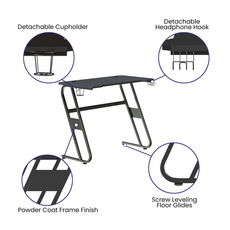 Flash Furniture Fisher Gaming Desk - Black Ergonomic Computer Desk - 51.5" Gamers Table with Cup Holder and Headphone Hook