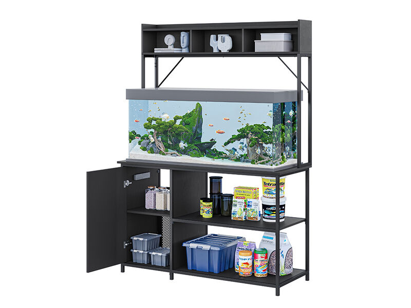 BELLEZE 55-75 Gallon Fish Tank Stand with RGB Light, Aquarium Stand with Power Outlets,Cabinet for Fish Tank Accessories Storage, 20"D x 52"W Tabletop fits Turtle Tank, Reptile Tank, Black Ebony