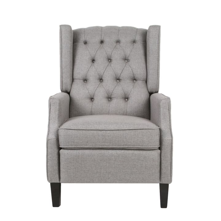 Octa Manual Recliner Chair, Button Tufted Wingback Design, Dark Gray - Benzara