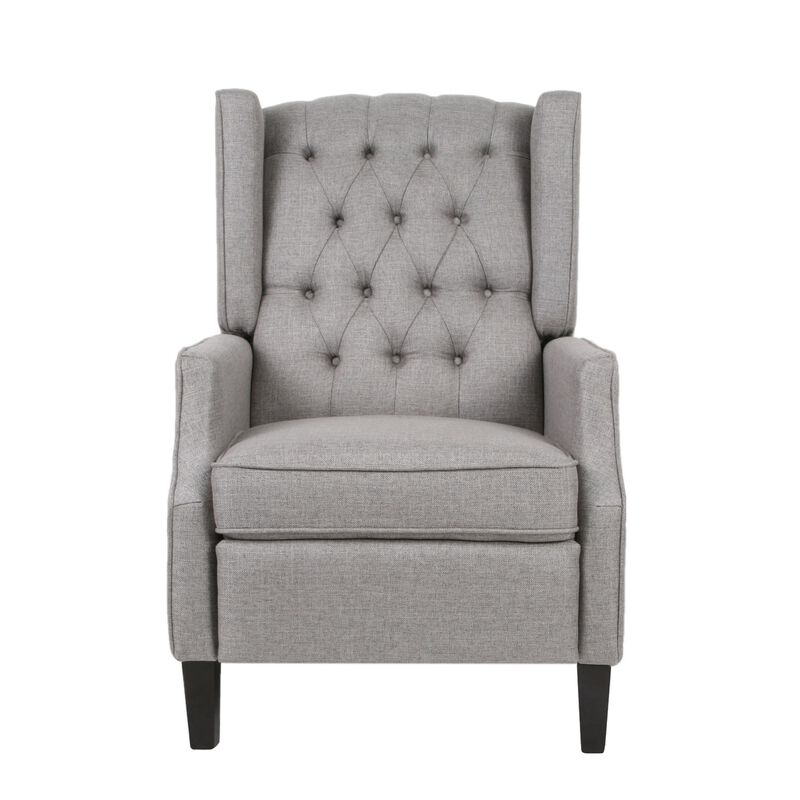 Octa Manual Recliner Chair, Button Tufted Wingback Design, Dark Gray - Benzara