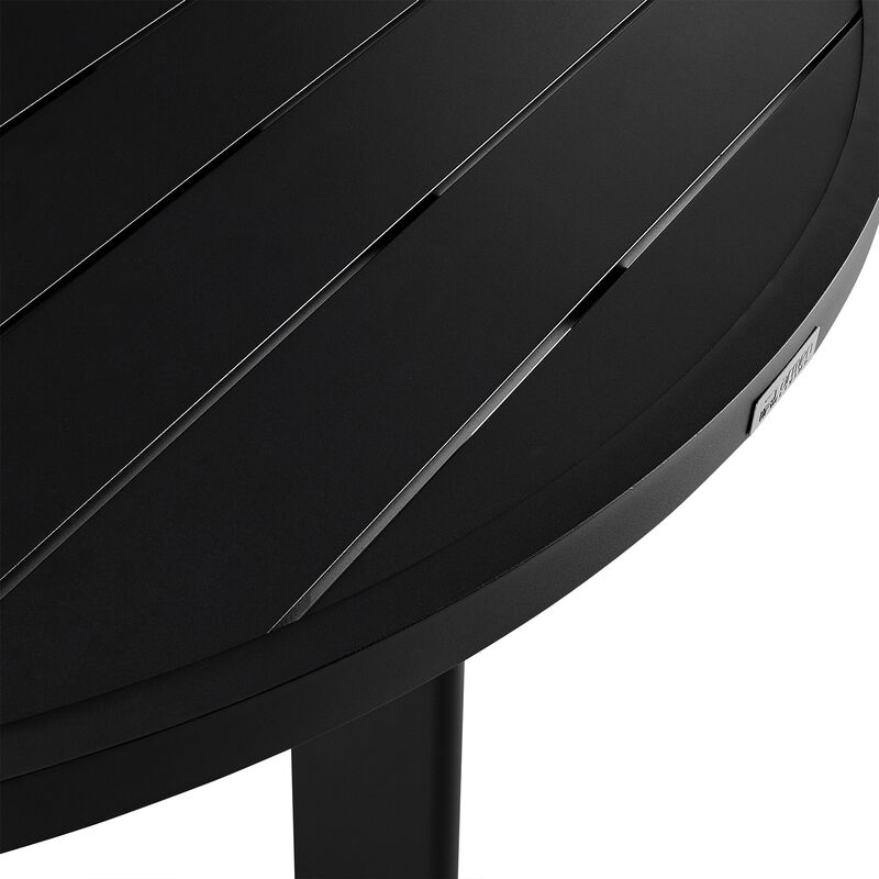 Ollie 48 Inch Patio Dining Table, Aluminum Frame and Round Tabletop, Black-Benzara