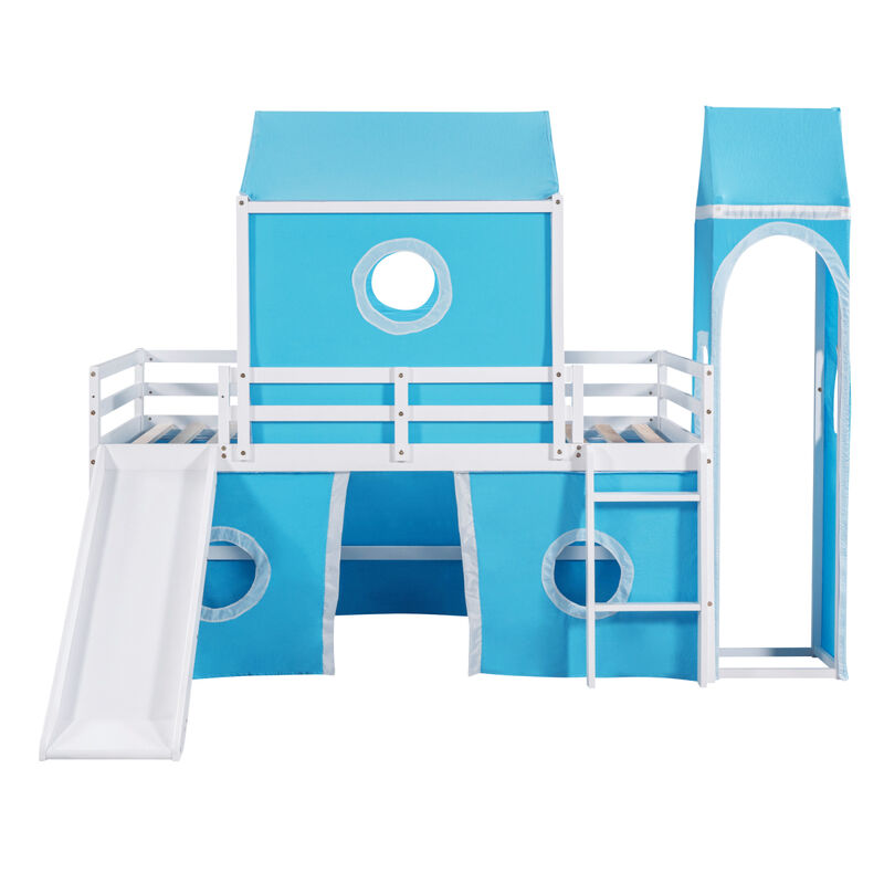 Twin Size Bunk Bed With Slide Tent And Tower