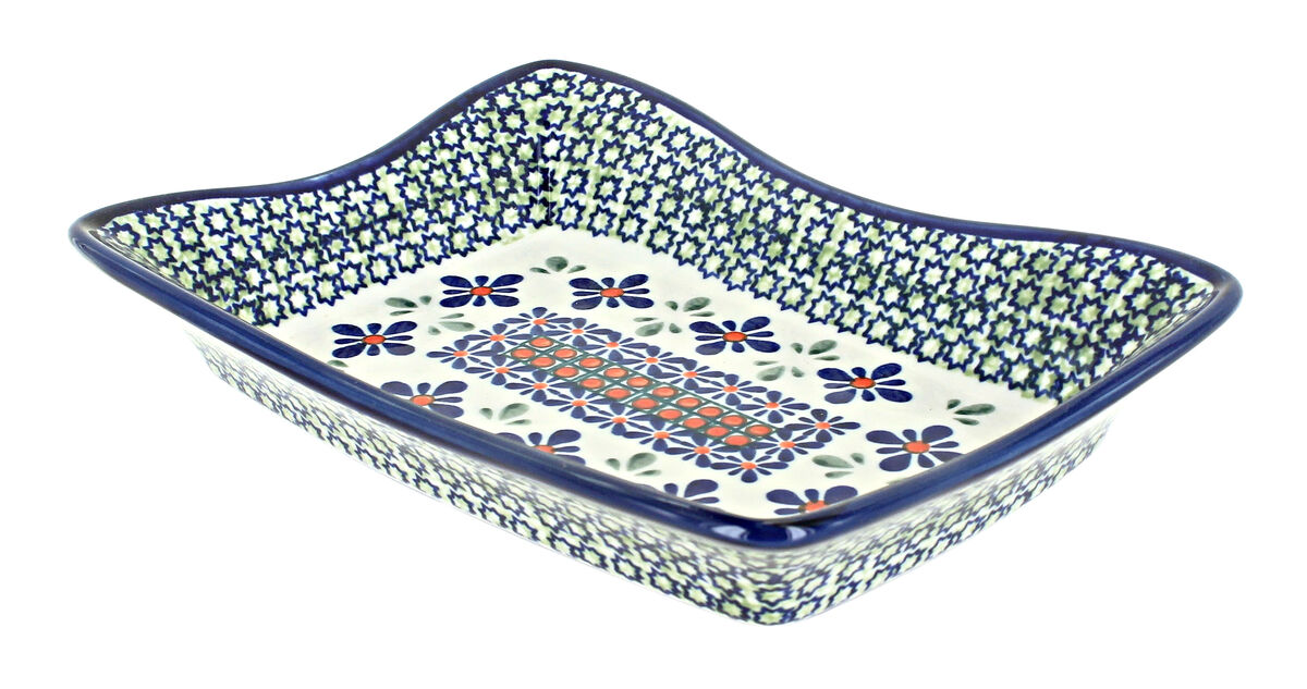 Blue Rose Polish Pottery Zara Medium Rectangular Tray