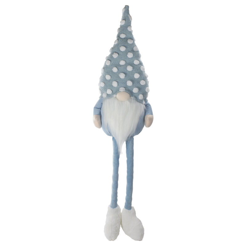 34" Blue and White Sitting Spring Gnome Figure with a Polka Dot Hat and Legs