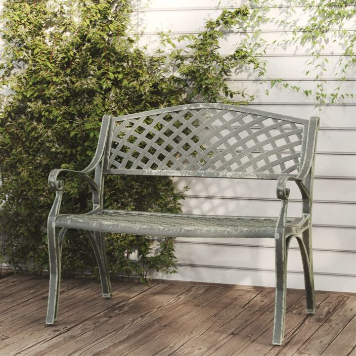 vidaXL Crafted Patio Bench - Comfortable 40.2" Cast Aluminum Green - Weather-Resistant - Charming Floral Detailing - Easy Assembly - Extra Sturdy with Cast Iron Legs