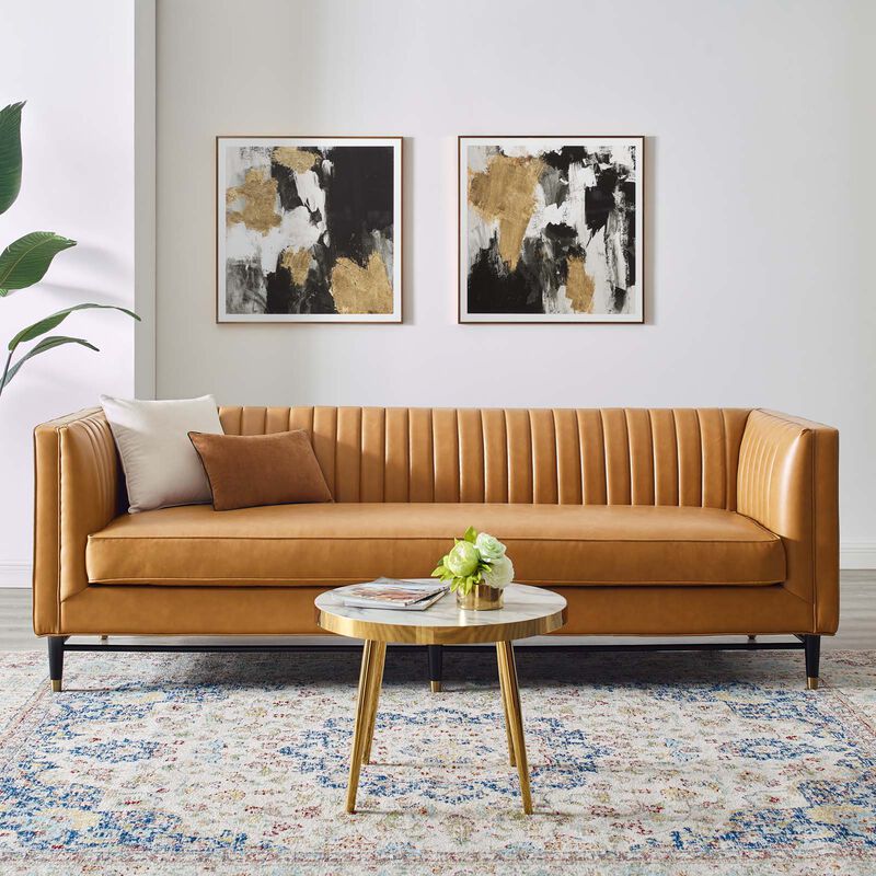 Devote Channel Tufted Vegan Leather Sofa Brown EEI-4721-TAN