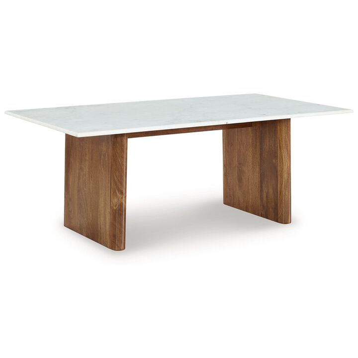 Wrenn Cocktail Coffee Table, Marble, Rectangular 48 Inch Brown Wood - Benzara