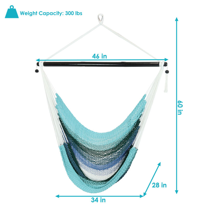 Sunnydaze Polyester Rope Hammock Chair with Cushions - Lagoon Stripes