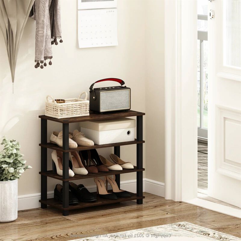 Hivvago Stackable 4 Shelf Black Brown Wood Shoe Rack   Holds up to 12 Pair of Shoes