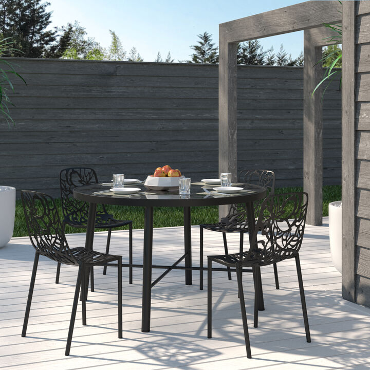 LeisureMod Devon Modern Aluminum Outdoor Dining Chair set of 4 in Brown