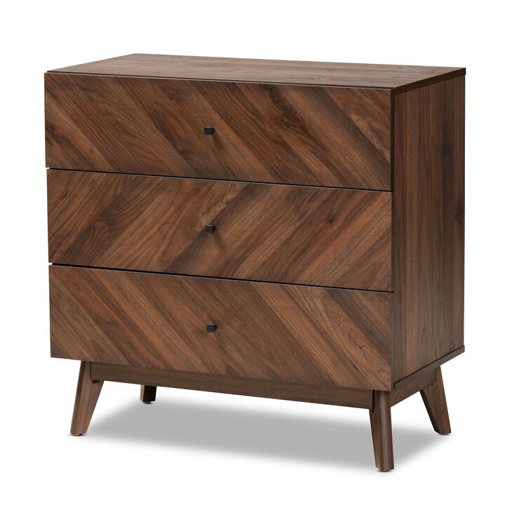 Baxton Studio Hartman Mid Century Modern Walnut Brown Finished Wood 3 Drawer Storage Chest