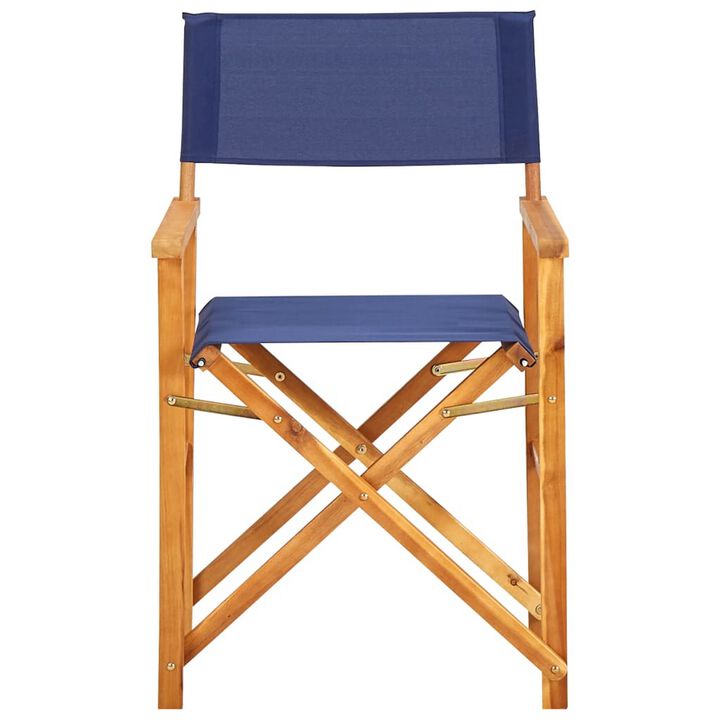 Foldable Accent Director Set of 2, Brown Acacia Wood, Blue - Benzara