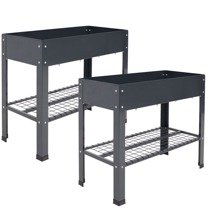 Sunnydaze Galvanized Steel Raised Bed with Mesh Shelf - Set of 2