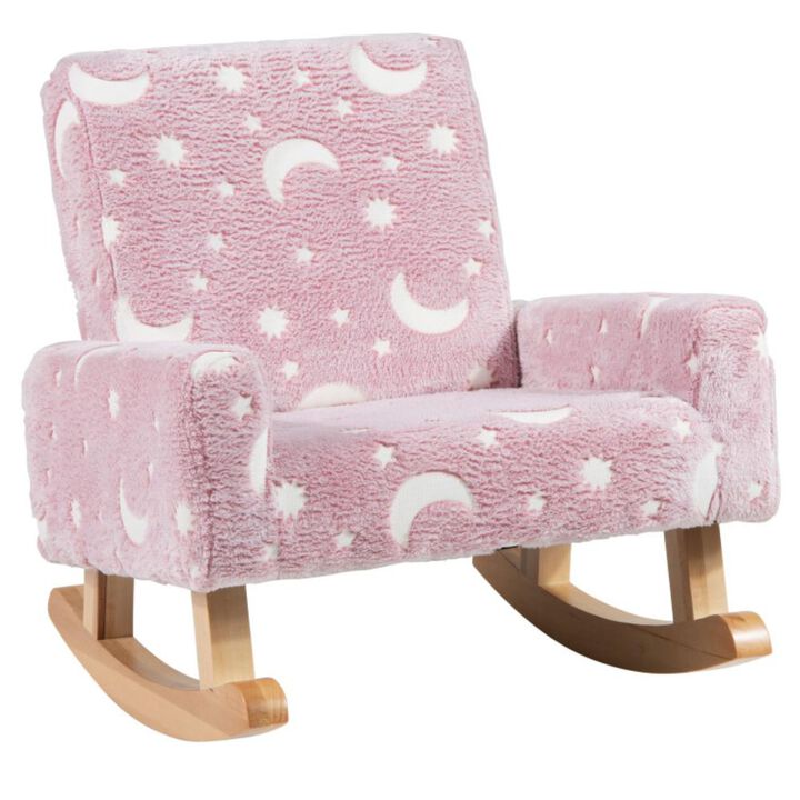 Hivvago Kids Rocking Chair Upholstered Flannel Children Rocker with Solid Poplar Wood Rocking Feet