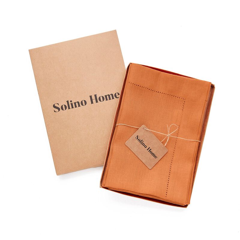 Solino Home 100% Pure Linen Dinner Napkins 20 x 20 Inch Set of 4 | Classic Hemstitch