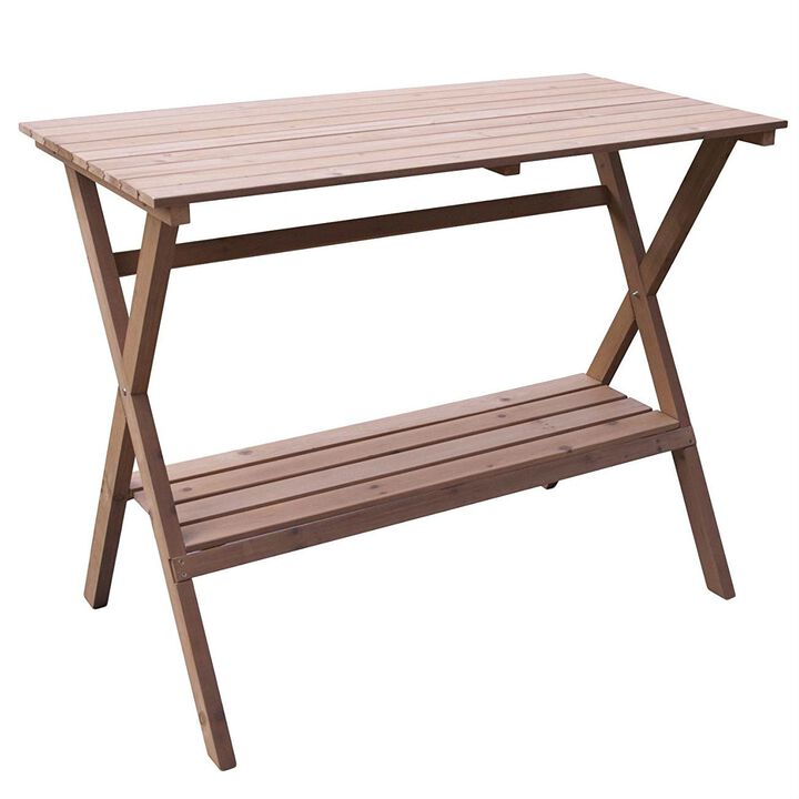 QuikFurn Indoor Outdoor Wood Potting Bench Garden Table with Lower Shelf