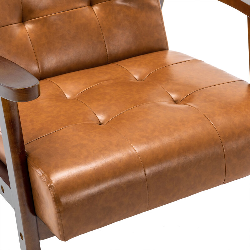 Accent Chair Mid-Century Modern Faux Leather ArmChair,Caramel