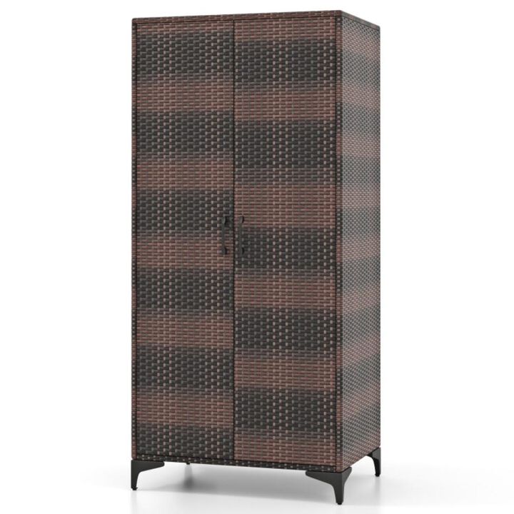Hivvago 62 Inch Wicker Wardrobe with 2 Doors PE Rattan Closet with Hanging Rod