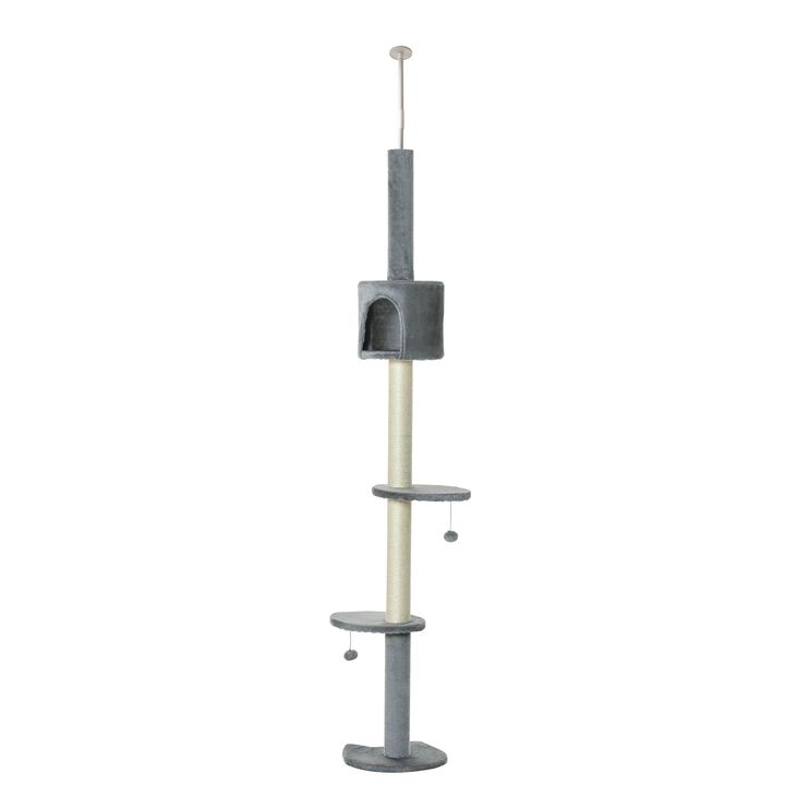 Grey Feline Playground: 85.5" Adjustable Height 4-Tier Cat Tree