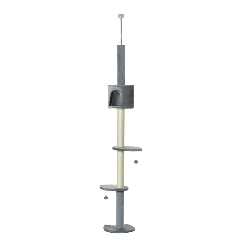 Grey Feline Playground: 85.5" Adjustable Height 4-Tier Cat Tree