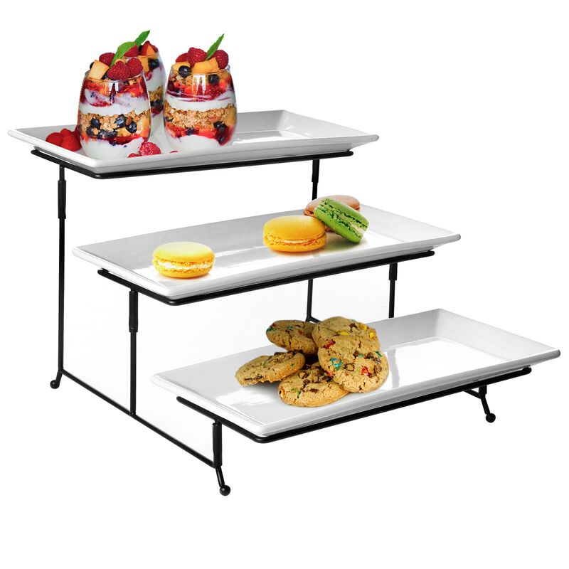 Gibson Elite Gracious Dining 3-Tiered Plate Set with Metal Stand