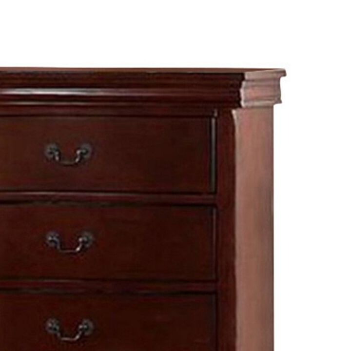Decorously Functional Pine Wood, Plywood & Birch Veneer Chest, Cherry-Benzara