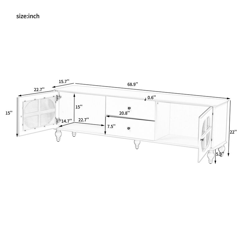 Merax TV Stand with Fluted Glass Doors