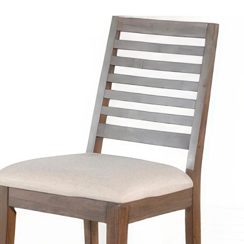 Yael Counter Height Stool Set of 2, Ivory White, Light Brown Wood - Benzara
