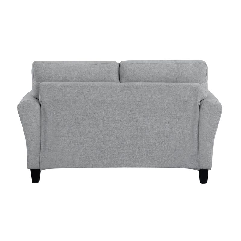 Engi 58 Inch Accent Loveseat, Smooth Gray Polyester, Attached Back Cushion - Benzara