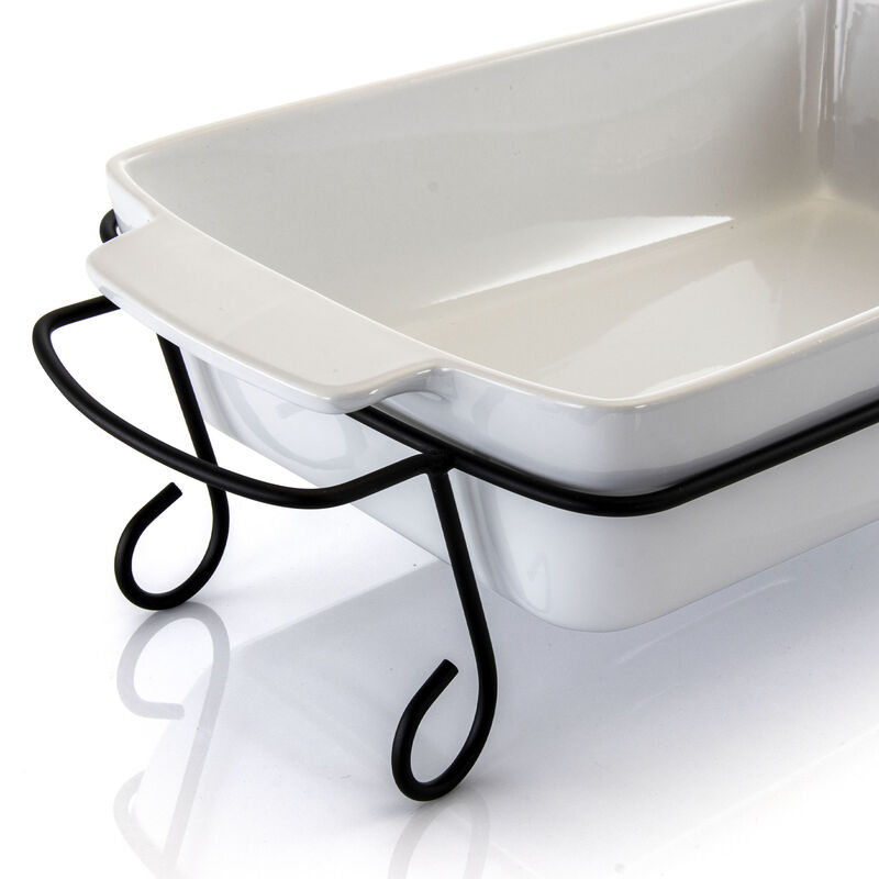 Gibson Elite 2 Piece Rectangle 15.5 Inch Stoneware Bakeware with Metal Rack