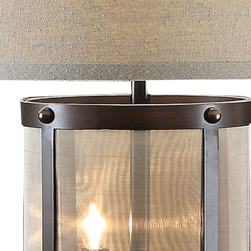 31 Inch Table Lamp, Classic Drum Fabric Shade, Modern Metal Base, Bronze-Benzara