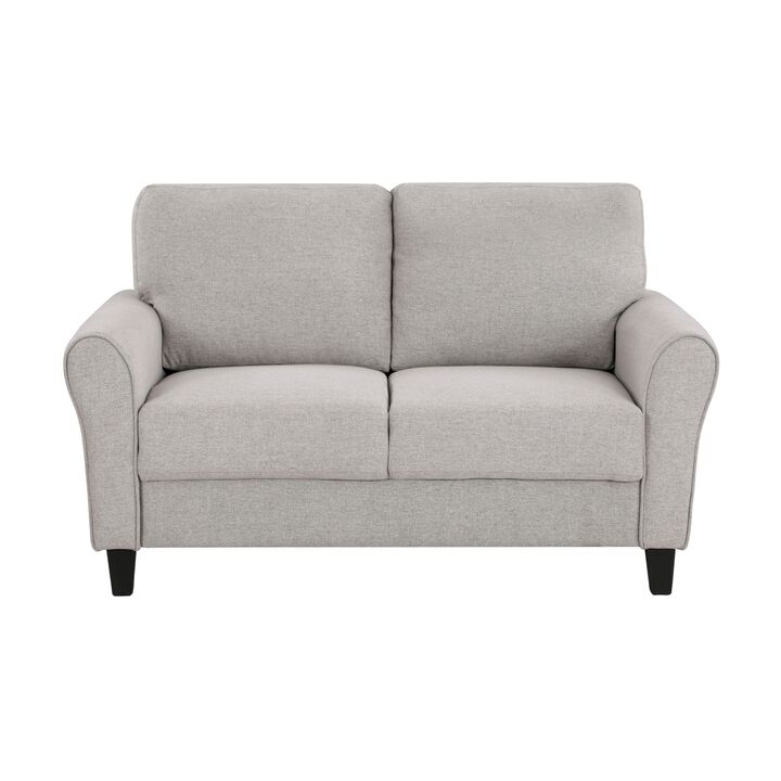Transitional Sand Fabric Loveseat with Attached Cushion