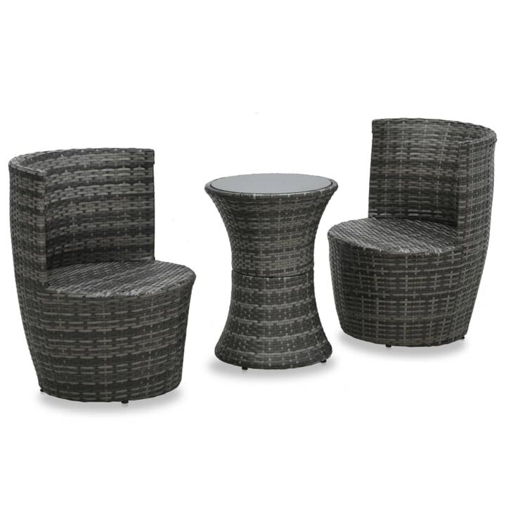 vidaXL 3 Piece Bistro Set with Cushions Poly Rattan Gray