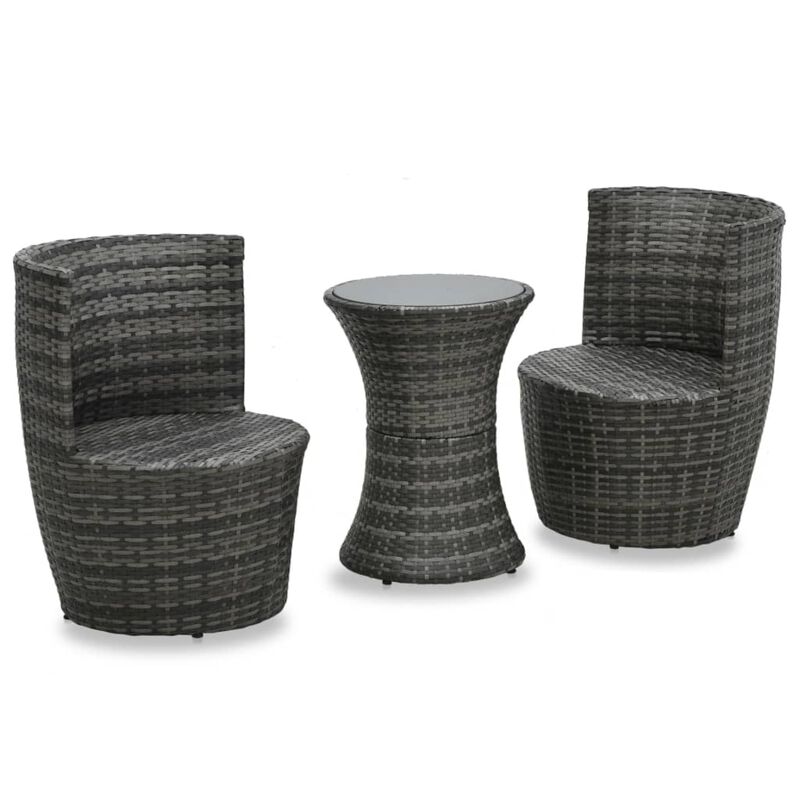 vidaXL 3 Piece Bistro Set with Cushions Poly Rattan Gray