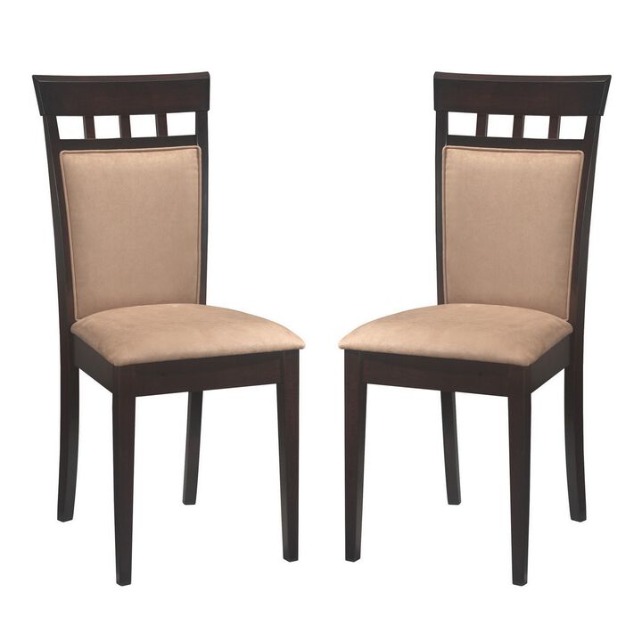 Transitional Brown Wood Frame Dining Chair, Beige Fabric, Set of 2-Benzara