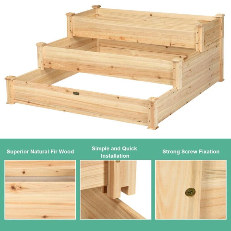 Hivvago 3 Tier Elevated Wooden Vegetable Garden Bed