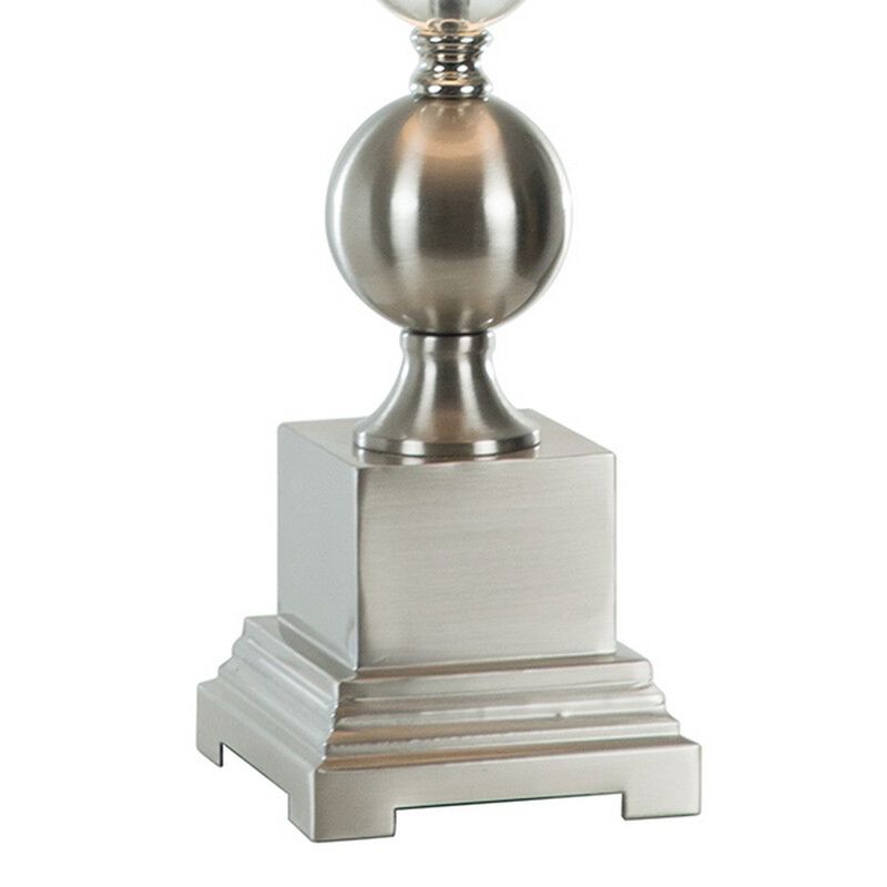 32 Inch Table Lamp Set of 2, Drum Fabric Shade, Nickel Pedestal Base-Benzara