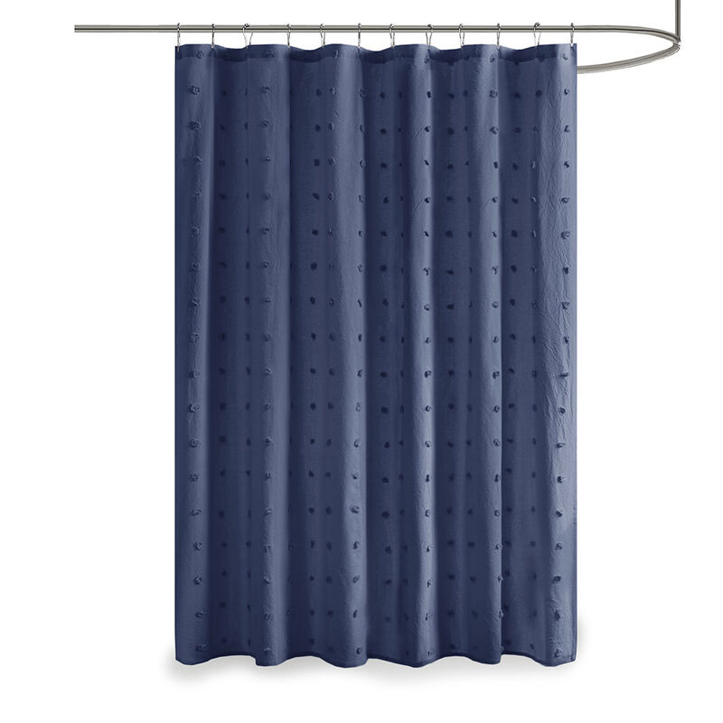 Gracie Mills Mikel Cotton Yarn Dyed Jacquard Pom Pom Shower Curtain