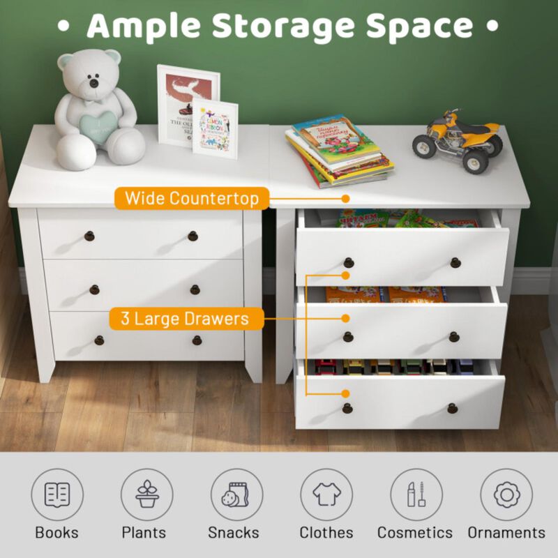 Hivvago 3 Drawer Dresser Chest of Drawers Bedside Table