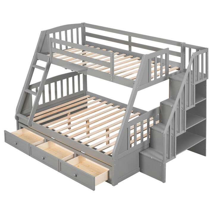 Twin-Over-Full Bunk Bed With Drawers, Ladder And Storage Staircase