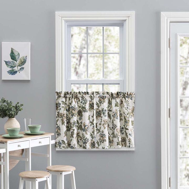 Ellis Curtain Madison Floral Design Printed Natural Ground 1.5" Rod Pocket Tailored Tier