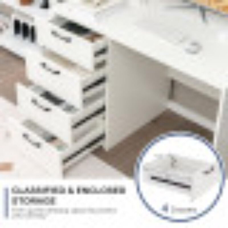Hivvago 43.5 Inch Computer Desk with 4 Large Drawers