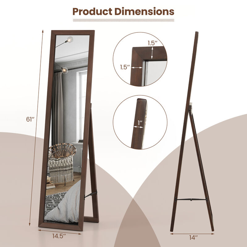 Full Length Mirror with Stand and Solid Wood Frame