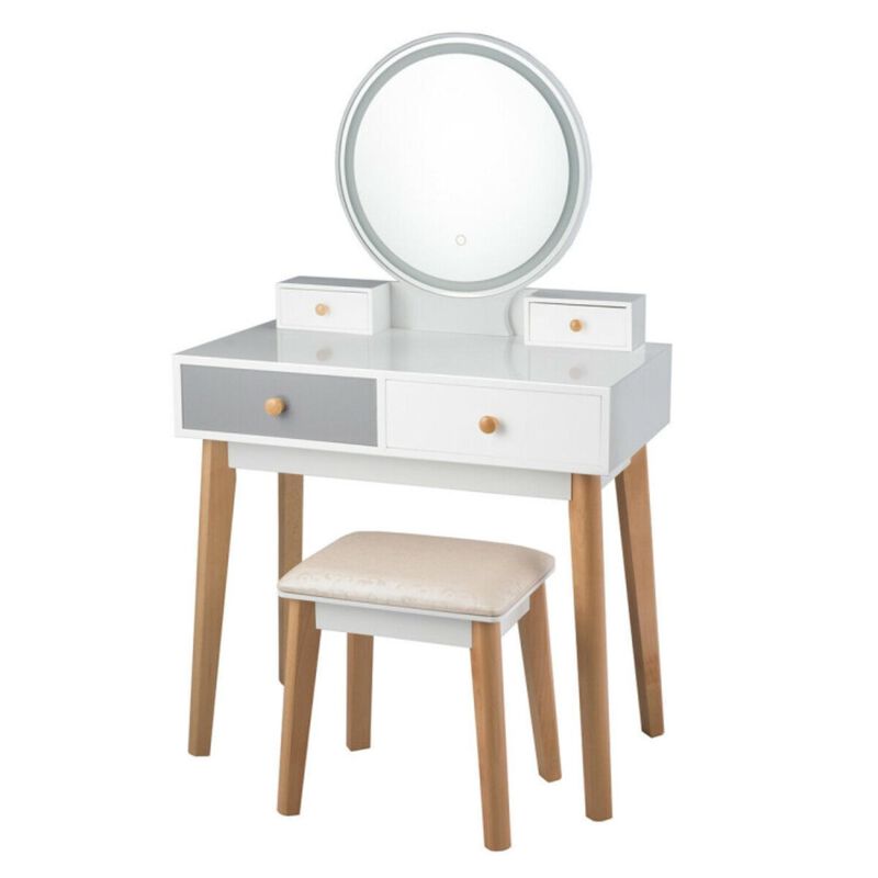 Hivvago Makeup Dressing Table with 4 Drawers and Lighted Mirror
