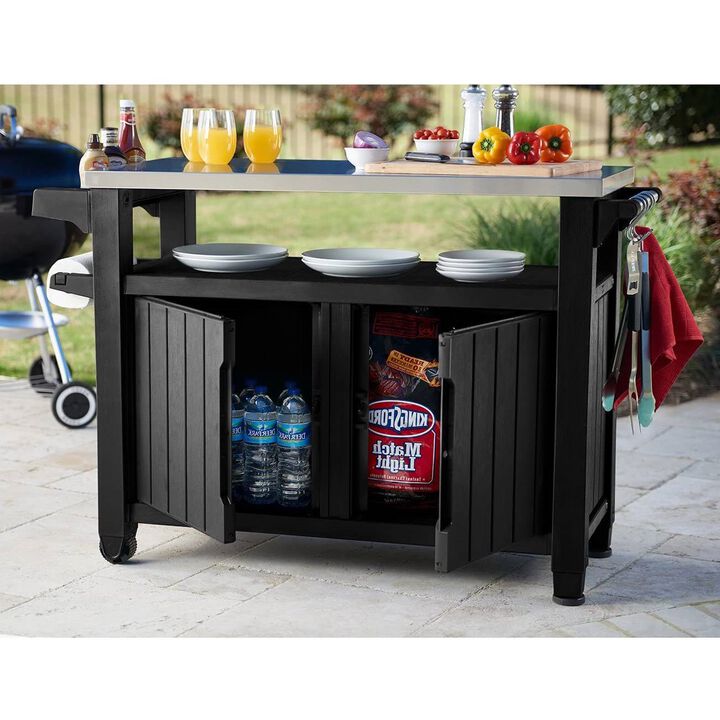 Hivvago Outdoor Grill Party Bar Serving Cart with Storage