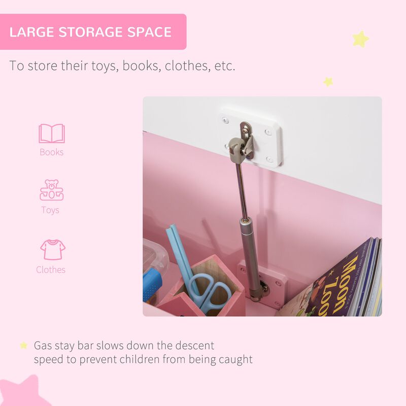 Pink Kids' Organizer: 2-in-1 Storage Bench and Toy Box with Safety Rod