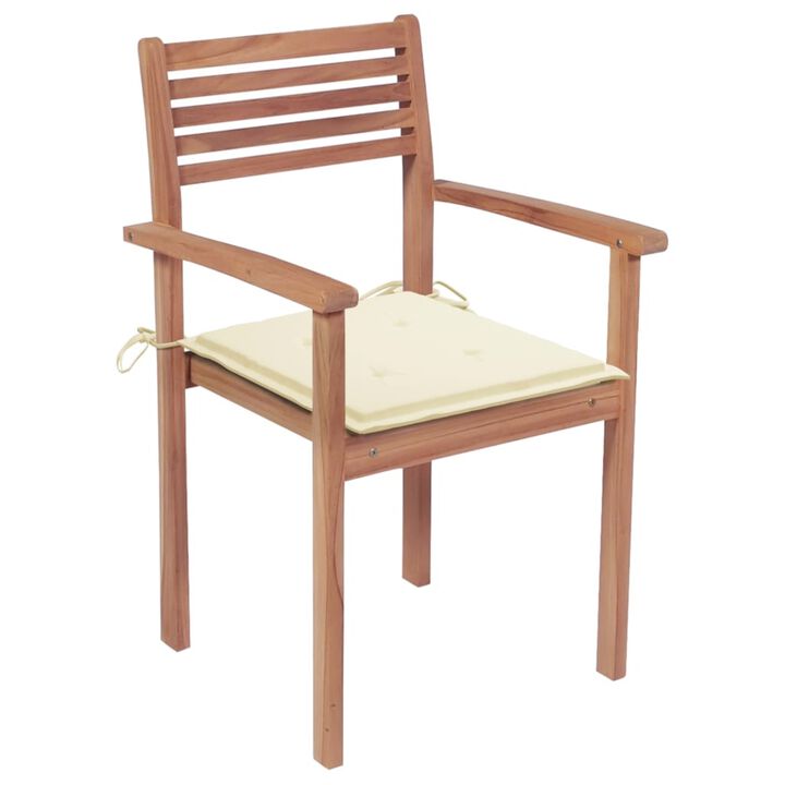 vidaXL Garden Chairs 4 pcs with Cream Cushions Solid Teak Wood